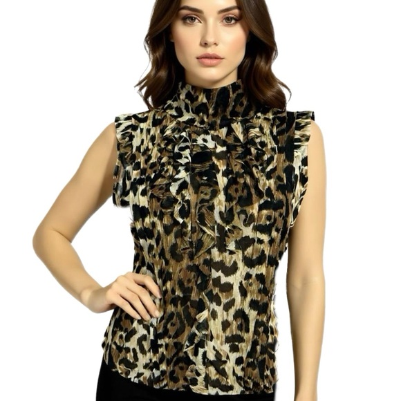 The Limited Top Semi-Sheer Chic Statement Blouse Animal Print Sleeveless Sz M - Picture 1 of 11